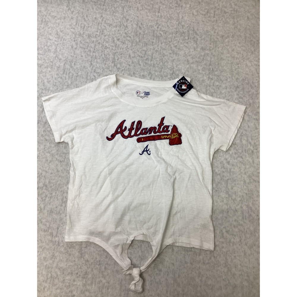 Campus Lifestyle Atlanta Braves MLB White Graphic Tie Front T-Shirt Womens M NWT
